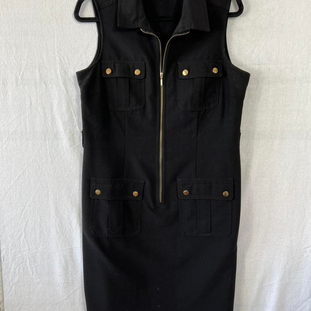 Black Zac & Rachel sleeveless midi dress with gold zipper detail